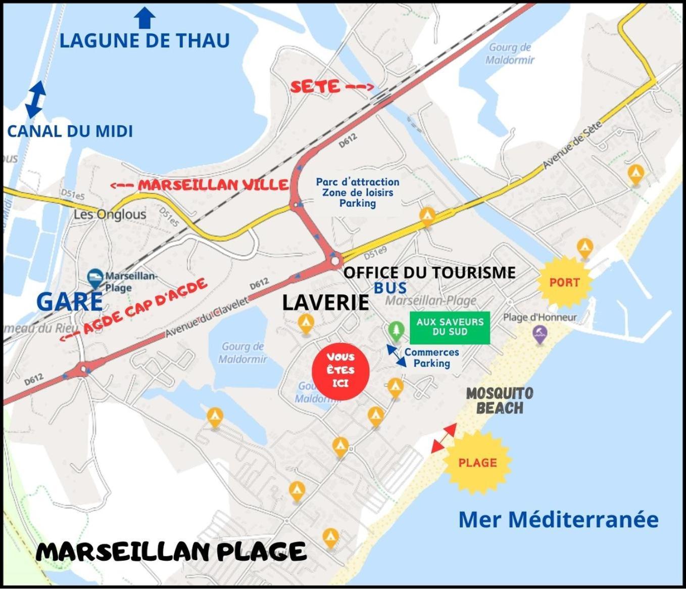 Residence Le Sunset Marseillan-Plage, Entre Mer Et Lagune De Thau, Etape Velo, Famille, Couple, Vrp, Toutou Admis, Jardin, Parking Prive Gratuit, Velos, Clim, Wifi Fibre Gratuite, Commodites, Plage Et Piste Cyclable A Proximite, 6 Couchages Nous Cont المظهر الخارجي الصورة